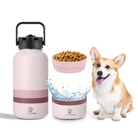 Botol Air Anjing 3-in-1 Portabel untuk Perjalanan Hewan Peliharaan, Baja Tahan Karat 304, Terisolasi, Kapasitas Besar, Dapat Dilepas, untuk Penggunaan Luar Ruangan