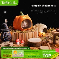 Tafit Cachette en céramique pour hamster en forme de citrouille, grande maison durable et facile à nettoyer, décoration de cage mignonne sur le thème d'Halloween, fournitures pour hamsters