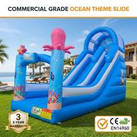 Tobogán Inflable de PVC con Diseño de Pulpo y Océano, Certificado EN14960, Fácil de Instalar, Garantía de 3 Años, Tamaño Personalizable