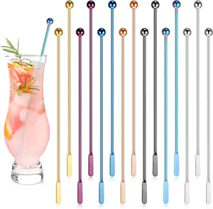 Palo reutilizable con cuentas de oro para fiesta Deco Bebida Agitador Swizzle Stick