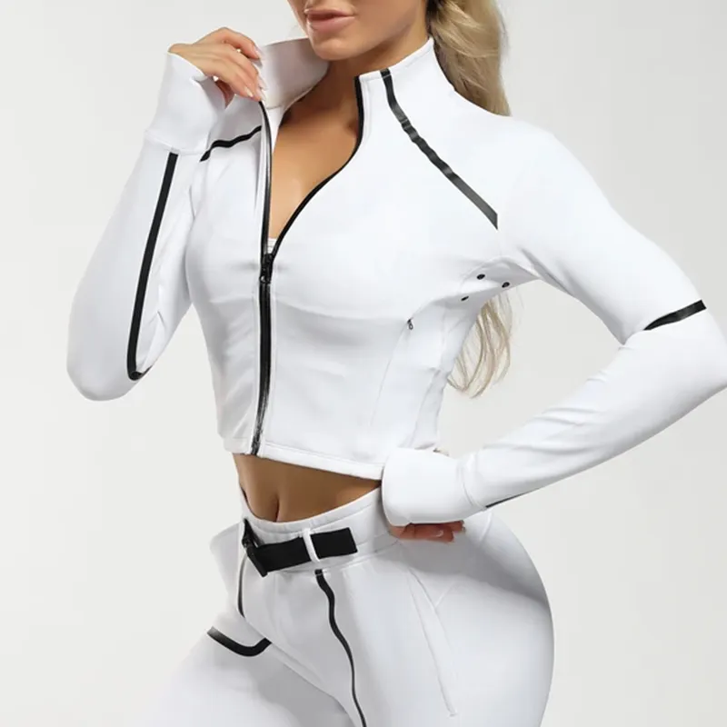 Lightweight zip up high neck women long sleeve gym tops fashion workout wear custom blank cropped yoga jacket