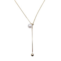 Collier superposé minimaliste français avec chaîne serpent, pendentif pompon et perle, chaîne plaquée or avec fermoir coulissant