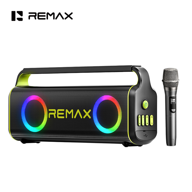 Remax Portable Bluetooth Speaker Rechargeable Battery RGB Ring Light Wireless Speaker with 1 Wireless Mic for Home Party Outdoor