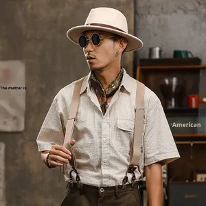 <span class=keywords><strong>Camicia</strong></span> da lavoro <span class=keywords><strong>Seersucker</strong></span> a righe retrò britannica da uomo a maniche corte traspirante in puro cotone Casual allentato per l'estate - Product Image 5