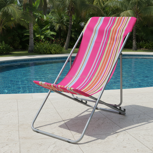 Chaise longue pliante moderne d'extérieur en acier, confortable, en tissu polyester imprimé sérigraphié, idéale pour la plage - Product Image 2
