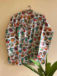 Blanco 100% algodón orgánico búho estampado cuello en V cordón cierre manga larga pijama transpirable Sexy camisón de talla grande mujeres - Product Image 4