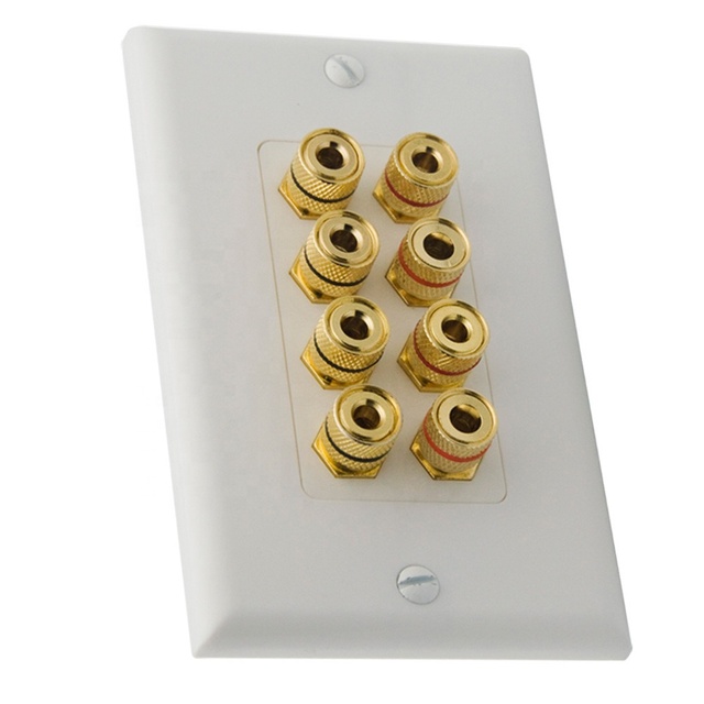 5 Speaker 10 Binding Post Banana Jack Wall Face Plate Surround Sound -White