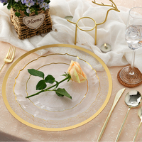 Assiettes jetables en plastique transparent de qualité supérieure, rondes, personnalisables, avec bord doré, cuillère, plus de 10 pièces, pour fête, marque DIJOEY