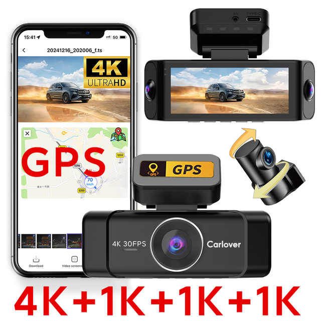 4K 5G WiFi 4-Lens 360 Dash Cam with Night Vision Waterproof AI Video Recorder for Car DVR & Black Box GPS & Parking Monitor