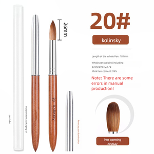 Pinceau à ongles en acrylique Kolinsky à tête ronde, taille 8 à 24, manche en bois rouge, logo personnalisé, poudre acrylique 3D, pinceau à ongles en cristal - Product Image 6