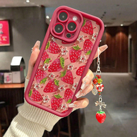 Coque de téléphone en silicone avec pendentif chaîne motif fleur et fraise pour iPhone 17 16 15 14 13 12 11 Pro Max 16E XS X XR 7 8 Plus