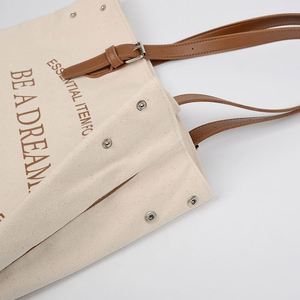 Sac fourre-tout en toile réutilisable tendance avec poignée en cuir réglable pour femme, sac de shopping quotidien, prix de gros - Product Image 6