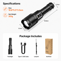 Lampe torche tactique rechargeable LED 30W XHP70, étanche IP44, faisceau réglable spot/diffuseur 1500m, zoom, affichage numérique, 5 modes