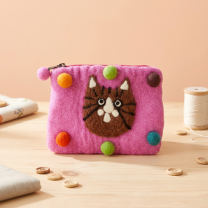 Pink Felt Coin Purse for Daily Use | Handmade Felt Cat Design With Polka | Purse for Coin, Lip Balm, Credit Card Carrying - Product Image 2