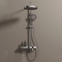 Ensemble de douche à jet de pluie chromé en laiton poli à double poignée avec robinets en céramique brossée à poser au sol et à fixer au mur, et barre coulissante