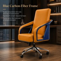 Chaise de conférence moderne avec accoudoirs en fibre de carbone, revêtement en cuir orange, pivotante, pour mobilier de bureau, usage professionnel et de réunion