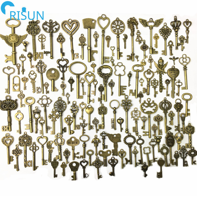Factory Customized 3D Large Skeleton Key Antique Bronze Finish Llavero Keychains Keyrings Custom Antique Key Chains