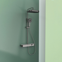 Nouvelle conception Colonne de douche cascade LED noire pour salle de bain, ensemble mitigeur thermostatique de douche pluie en laiton avec cartouche céramique unique