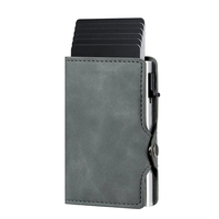Dompet Kartu Kredit Wanita Lipat Tiga Multifungsi Kulit Sintetis Crazy Horse Retro Anti RFID dengan Penutup Pengunci