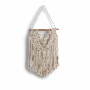 Tapiz de Macramé de Algodón Beige con Flecos, Decoración de Pared, Colgante de Pared con Barra de Madera, Decoración del Hogar - Product Image 1