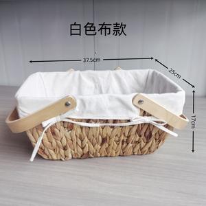 Cestas de Picnic al por Mayor, Rectangulares, Tejidas de Paja, con Asas de Madera, Forro a Cuadros Blanco, Azul y Rojo, Cesta de Almacenamiento Práctica - Product Image 5