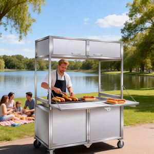 Carrito de Comida Móvil de Acero Inoxidable 201 con 4 Ruedas - Puesto de Comida Rápida <span class=keywords><strong>Plegable</strong></span> para Restaurante, Nuevo - Product Image 3