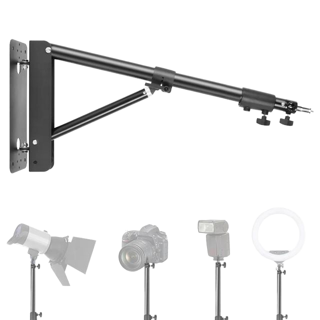 Wall Mount Boom Arm with Triangle Base 51inches Adjustable Camera Mount for Photography Studio Video Strobe Flash Ring Light