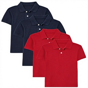Boys Short Sleeve Solid Color Polo <b>Shirt</b> Red Navy Casual Pique 2-Pack Boys Short Sleeve Pique Polo <b>Shirt</b> Solid Color Casual Red - Product Image 2