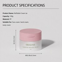 Pot en plastique alimentaire rechargeable de 100g avec couvercle à clapet, emballage durable pour soins de la peau, fond creux, pour crème pour le visage et lotion