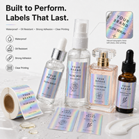 Étiquettes personnalisées imperméables pour petits flacons cosmétiques, autocollants holographiques à forte adhérence pour l'emballage des soins de la peau, des huiles essentielles et des parfums
