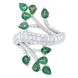 <b>Emerald</b> and Diamond <b>Ring</b> in 92.5 Sterling <b>Silver</b> KLSR-11669 - Product Image 1