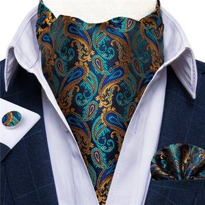 Set Cravatta <span class=keywords><strong>Ascot</strong></span> in Seta Nera e Rossa per Uomo, Sciarpa Rossa con Motivo Paisley, Cravatta Autoregolante, Fazzoletto da Taschino e Gemelli per Abiti da Cerimonia e Matrimonio - Product Image 4