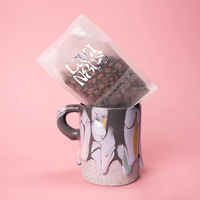 Sac d'emballage personnalisé pour grains de café et thé, debout, mat, avec valve, fond plat, rose arc-en-ciel, fermeture éclair holographique