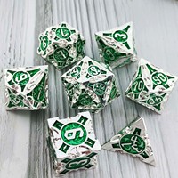 Lot de 7 dés polyédriques en métal personnalisés, forme carrée, pour DND RPG, écologiques, durables, gravés, haute qualité, avec logo personnalisé