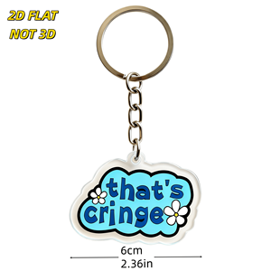 Porte-clés en acrylique « That's Cringe Blue Cloud » avec marguerites blanches et texte audacieux, <span class=keywords><strong>breloque</strong></span> humoristique pour clés et sacs - Product Image 2