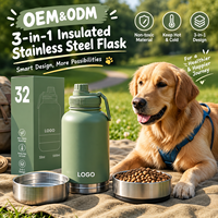 Bouteille d'eau portable 3-en-1 pour animaux de compagnie, 32 oz, distributeur d'eau de voyage pour chien en acier inoxydable, 1000 ml, avec 2 bols