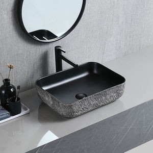 Vasque de salle de bain rectangulaire en céramique mate noire à poser sur comptoir, design artistique - Product Image 3