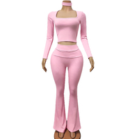 Ensemble 2 pièces haut color block à épaules dénudées et pantalon long pour femme – Tenue décontractée d'automne – Prise en charge de la personnalisation du logo