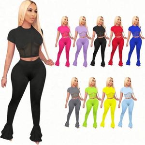 Women's Trend Suits Fashion Style Mesh Stitching Flared <b>Pants</b> Sports Suits Custom Logo Embroidery Logo Custom Your Own Brand - Product Image 5