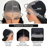 Pelucas de Cabello Humano Sintético Brasileño con Ondas Negras, Frontal de Encaje Transparente HD 13x6, con Reflejos, para Mujeres Negras, de Alibaba