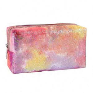 Bolsa de Maquillaje Impermeable de Piel Sintética PU para Mujer, Estilo Tie Dye, Bolsa de Cosméticos Portátil para Viaje - Product Image 1