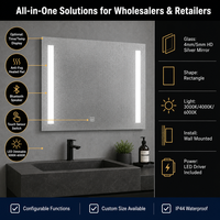 Miroir mural intelligent de salle de bain pour hôtel, moderne et luxueux, étanche IP44, anti-buée, avec éclairage LED