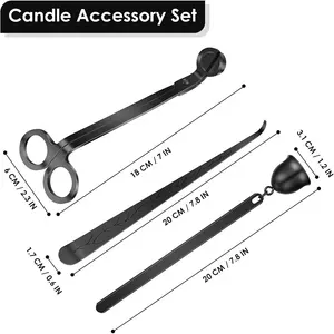 Candle Accessory Set Custom Laser Logo Wick Trimmer Dipper Snuffer Extinguisher Black Gold Scented Candle Care Tools Kit