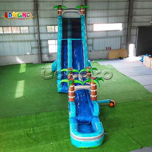 Glissade aquatique gonflable géante de 25 pieds pour <span class=keywords><strong>location</strong></span> événementielle, grand modèle en PVC, motif palmier bleu marbré, <span class=keywords><strong>avec</strong></span> <span class=keywords><strong>piscine</strong></span> intégrée - Product Image 2