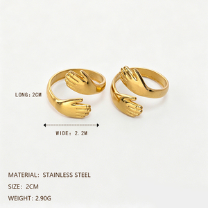Anillo Abierto de Acero Inoxidable Chapado en Oro de 18K, Diseño Moderno, Abrazo de Amor, Unisex - Product Image 3