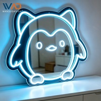 Miroir décoratif mural esthétique personnalisé avec enseigne au néon LED de dessin animé pour chambre de filles et salon de beauté