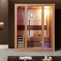 Kabin Sauna Kayu Cedar Hemlock Elektrik Tradisional dengan Tungku Batu, Ukuran Besar untuk Penggunaan Luar Ruangan, Ruang Uap, Sauna Kering