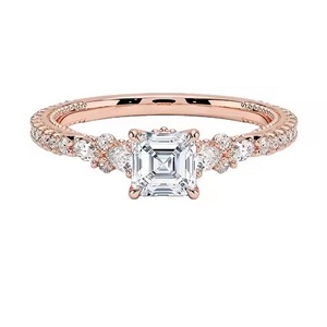 Anillo de moissanita creado con corte Ascher, joyería de compromiso de boda Halo de Plata de Ley 925, anillo de moissanita Micro pavé para mujer - Product Image 4