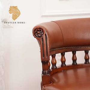 Guangdong Vintage Bruin Leer Kapiteins Directeur Bureaustoel Professor Fauteuils Met Wielen Voor Woonkamer - Product Image 5