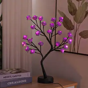 Yizhi โคมไฟตั้งโต๊ะของขวัญวันวาเลนไทน์, โคมไฟตั้งโต๊ะรูปดอกกุหลาบโคมไฟ LED ประดับโต๊ะในร่มสำหรับห้องนอนข้างๆ
